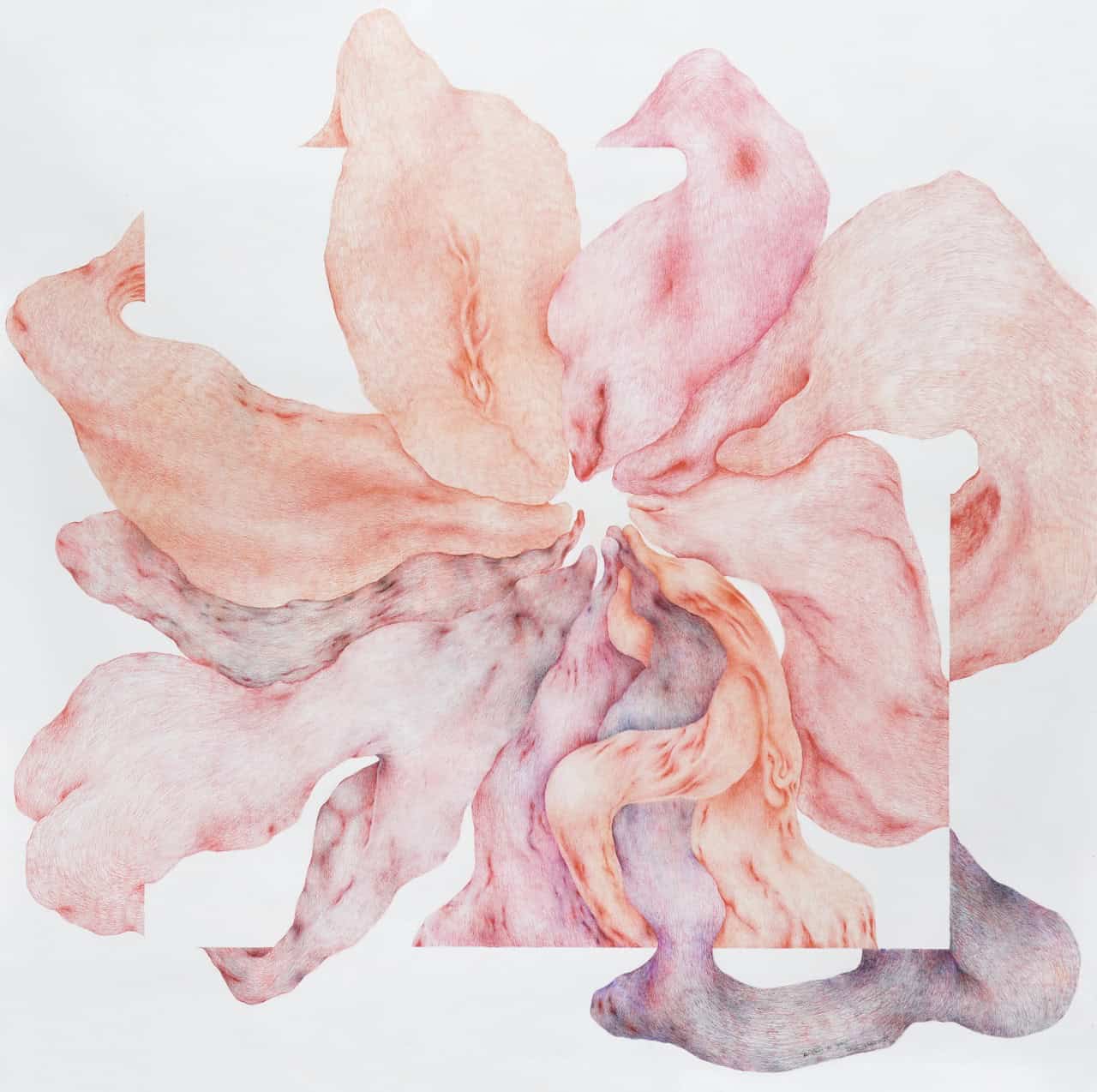 Tatiana Wolska, Renifleurs de centre, 2024, crayon sur papier, 150 x 150 cm. © Courtesy de l'artiste et de la galerie Irene Laub.